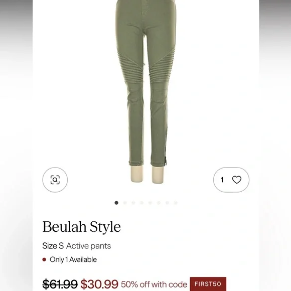 2 Pairs! Beulah Olive Green + Burgundy Moto Leggings Jeggings Size Small bundle - Picture 6 of 8